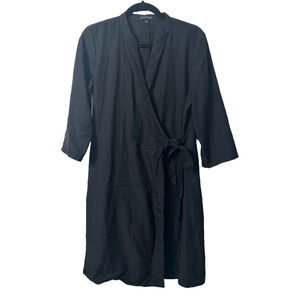 Eileen Fisher Tencel Lyocell Wrap Dress Womens S Black Minimalist 3/4 Sleeve B1